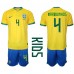 Brasil Marquinhos #4 Hjemmedraktsett Barn VM 2022 Korte ermer (+ Korte bukser)